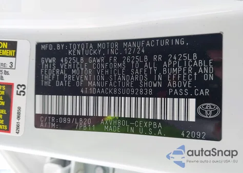 2025 Toyota Camry Xse z USA, uszkodzony, nr VIN 4T1DAACK8SU092838